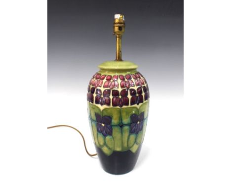 Moorcroft table lamp, Violet pattern, designed by Sally Tuffin, impressed marks, 43cm