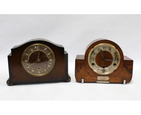 Art Deco walnut mantle clock, and another, larger 31 x 22cm (2)