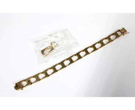 A vintage 14ct gold flat weave link bracelet, clasp fastening stamped 14k, together with an extra link