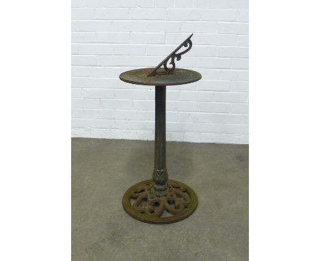 Cast metal garden sundial, 36 x 80cm. (weather worn)