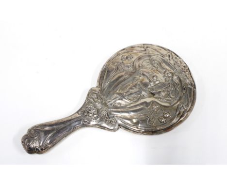 An Art Nouveau silver backed hand mirror, Chester 1906, 28cm