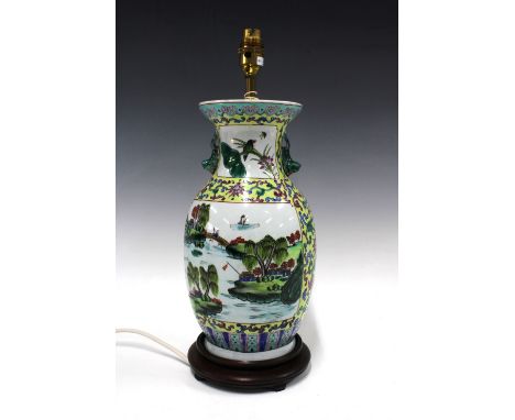 Chinese famille rose table lamp, 17 x 43cm.