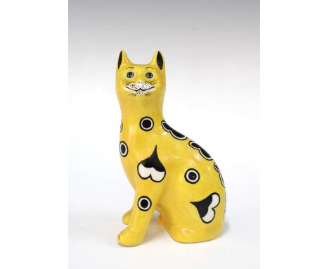 Griselda Hill Pottery yellow glazed 'Galle' style cat, 17cm