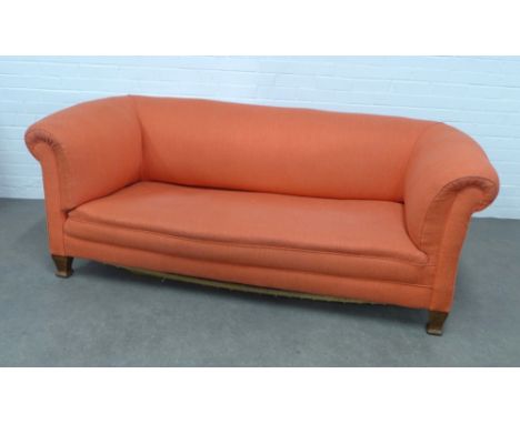 Edwardian country house sofa,  upholstered in an orange linen mix fabric, 190 x 72 x 88cm.