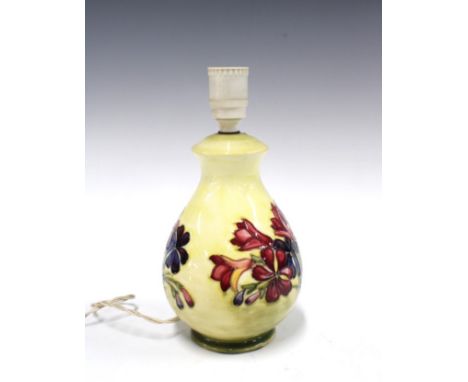 Small Moorcroft table lamp, Spring Flowers pattern on a yellow ground, 25cm