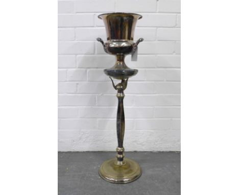 Silver plated wine cooler on stand, 76cm