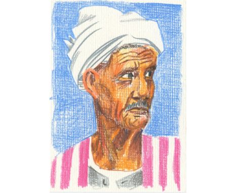 
	
		Alex Williams
		Elderly Shepherd, 2021
		Coloured Pencil on Paper
		Signed on verso
		15 x 10cm (5¾ x 3¾ in.)
		
		Born 