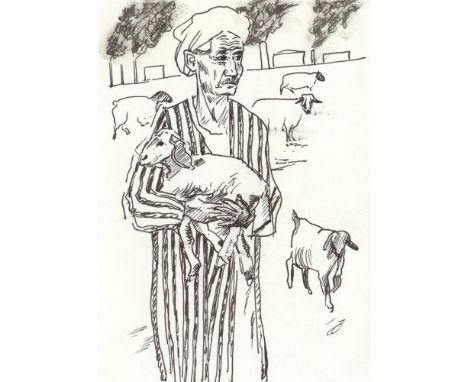 Alex Williams Shepherd, 2021 Pen and Ink on Paper Signed on verso 15 x 10cm (5¾ x 3¾ in.)
Born in 1942, Alex Williams trained