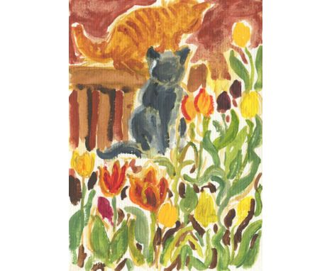 
	
		Robert Soden
		 Ivan, Roland, amongst the Tulips, 2021
		Watercolour on Paper
		Signed on verso
		15 x 10cm (5¾ x 3¾ in.