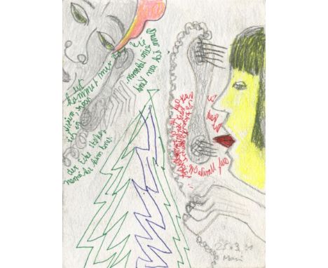 
	
		Monika Maurer-Morgenstern
		Dispute on the Phone, 2021
		Mixed Media on Paper
		Signed on front and verso
		15.9 x 12cm 