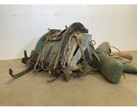 A heavy horse saddle with leathers marked H Lefebrve Paris, also with saddle stand and various extras. 