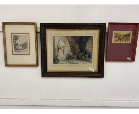 Russell Flint print in oak frame with two etchings. oak frame W:54cm x H:46cm