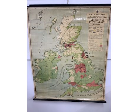 Great Britain and Ireland Industry and population scroll map. Printed by W and A K Johnston ltd. W:88cm x H:110cm