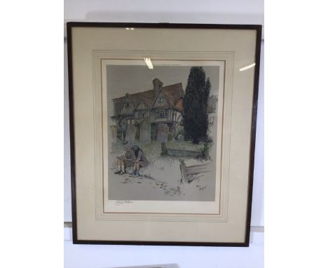 A Cecil Aldin signed coloured print, school girls in the graveyard. Print size W:35cm x H:45cm. Frame size W:58cm x H:68cm.