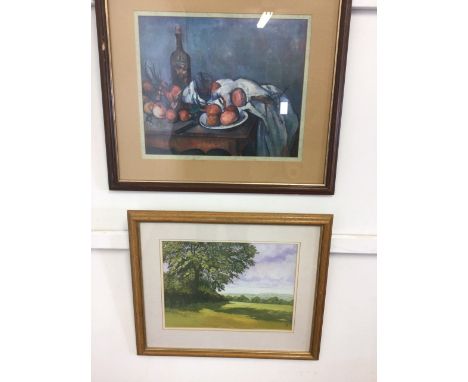 An original watercolour and gouache of a landscape signed M.G Mary George with a print. W:37cm x H:27cm