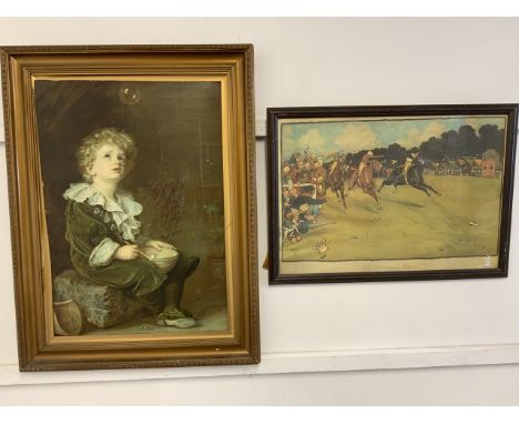 A large Pears print also with a Cecil Aldin The Bluemarket Races framed print. Aldin print W:66cm x H:47cm