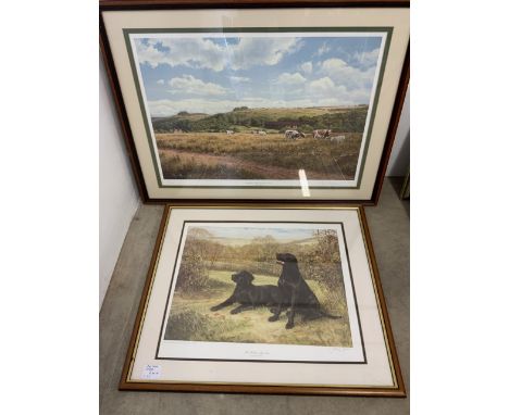 A limited edition print of labradors by John Baxter also with a country scene frorm an oil by David Morgan. W:72cm x H:62cm W