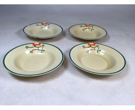 A set of four Clarice Cliff Ravel bowls. Back stamp Bizarre by Clarice Cliff W:22.5cm x H: 3.5cmH