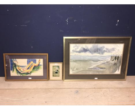 Contemporary portrait of reclining nude, stormy seaside promenade scene &amp; Asian Persian figure riding a donkey (3) 