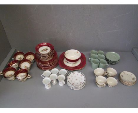 Wetley china part teaset,12 plates,2 sandwich plates,slop bow, 12 cups,11 saucers,6 Bavarian coffee cups &amp; saucers decora