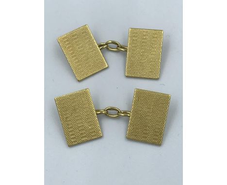 Pair of 18ct gold double sided rectangular cuffliinks with engine turned decoration 11.4g 
