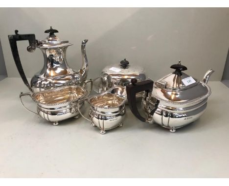 HM silver 4 piece matched tea/coffee service, the teapot Birmingham 1965 Elkington, milk jug &amp; sugar bowl 1966, the assoc