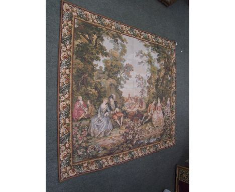 French wool tapestry wall hanging of a rural scene with people 