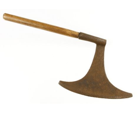 An unusual early European R/H beheading axe with 14" edge pitted G-
