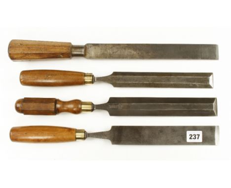 Two bevel edge chisels by SORBY, a gouge by WARD and an unnamed firmer chisel G+ 