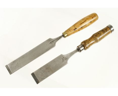 A 1 1/2" paring chisel by IBBOTSON with boxwood handle and 1 3/4" firmer chisel by WARD G+