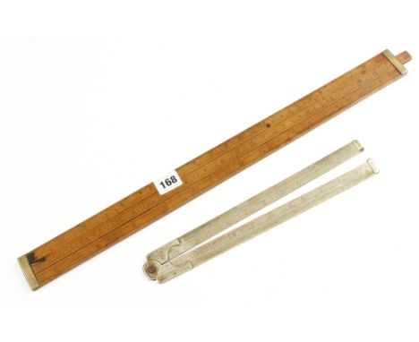 A 22" boxwood slide rule with log scales by W.LANGLEY and a 24" two fold German silver rule by W.WHITTAM G