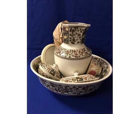 LUCKNOW CERAMIC 5 PIECE TOILET SETAlong with a small lustre finished bowl and a Czech pottery lustre dish