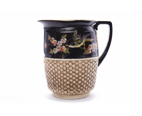 LARGE BRETBY JUG AND TWO BRETBY CATSthe jug of oviform, decorated with bird and blossom with partial basket weave moulding, 2