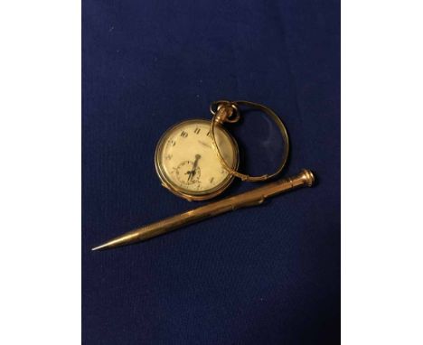 GOLD PLATED POCKET WATCH, GILT PEN, ROLLED GOLD BANGLE, SILVER BANGLE, ETC 