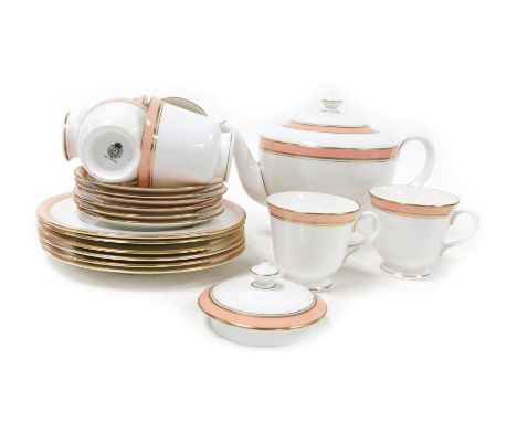 A Royal Worcester porcelain Howard pattern part tea service, comprising teapot, further lid, six tea cups, saucers and plates