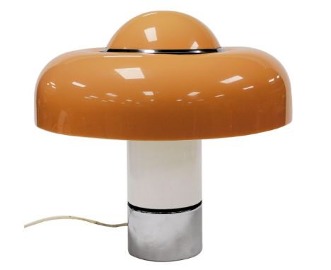 A 1970's Brumbry acrylic table lamp, Luigi Massoni for Harvey Guzzini, with an acrylic mushroom lamp shade, and white conical