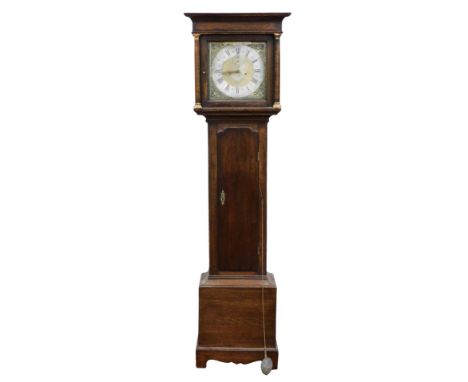 A Georgian oak longcase clock, by Samuel Ward of Denton, square brass dial with urn and bird decorated spandrels, silvered ch