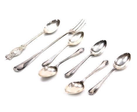 Five George VI silver teaspoons, Sheffield 1941, Elizabeth II silver commemorative silver teaspoon, Birmingham 1952 and a Geo