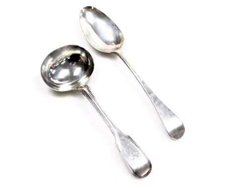 A William IV silver Fiddle and Thread pattern sauce ladle, initial engraved. William Eaton, London 1833, 2.56oz, together wit