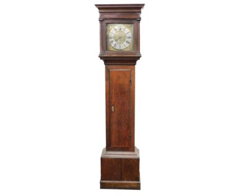 A Georgian oak longcase clock, by Thomas Perkins of Evesham, square dial with gilt spandrels, silvered chapter ring bearing R