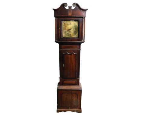 A Georgian mahogany and oak longcase clock, by Joshua Paxton of Higham Ferrers, the square dial with pierced urn and bird spa