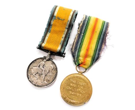 Two WWI medals, named to Pte. E S Benton, Army Service Corp, M2-100960, comprising Great War and Victory Medals.