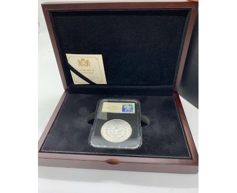 A US Silver Morgan Dollar, Philadelphia 1921 boxed with paperwork.