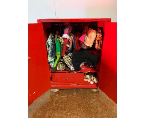 A children doll's wardrobe full of vintage doll clothes (H31cm W 24cm)