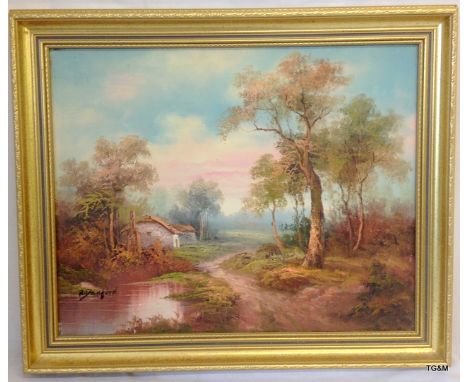 An oil on canvas signed R Danford of a woodland scene 60 x 50