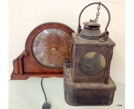 An LNER Paraffin lamp and a smiths vintage Electric mantle clock