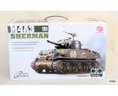 A radio controlled model of a M4A3 Sherman tank - mint and boxed