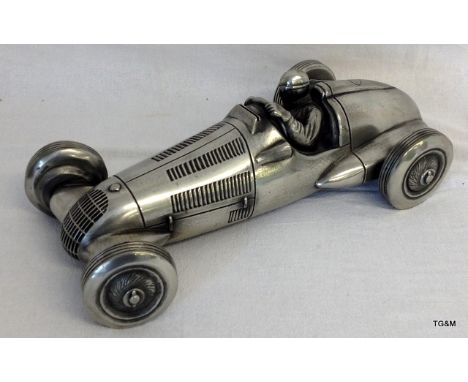 A cast aluminium model of a 1930's Grand Prix racing car