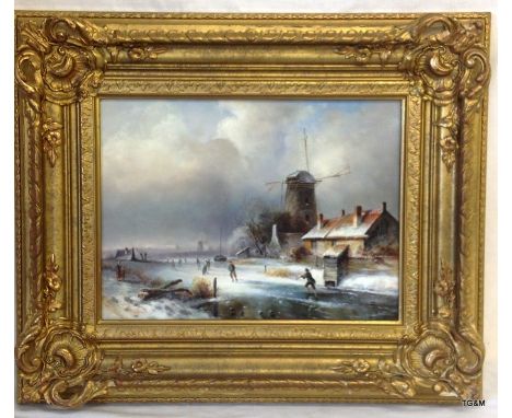 An oil on board Dutch winter scene signed K Adams 60 x 50
