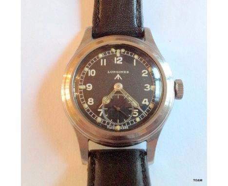 A military Longines W.W.W. 'Greenlander' wristwatch back marked 23088, 4088, broad arrow W.W.W. F7812